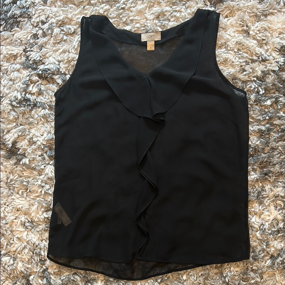 LOFT Black Sleeveless Ruffled Blouse size medium